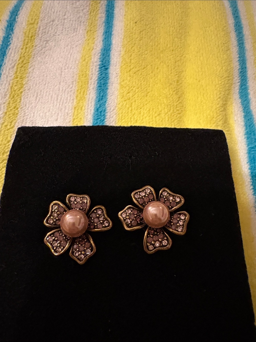 Heidi Daus Gold-Tone Pink Pearl & Crystal Flower Earrings